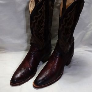 Justin Brown Lizard Exotic Leather Cowboy Boots  Size 9B Style 5490 Made In USA